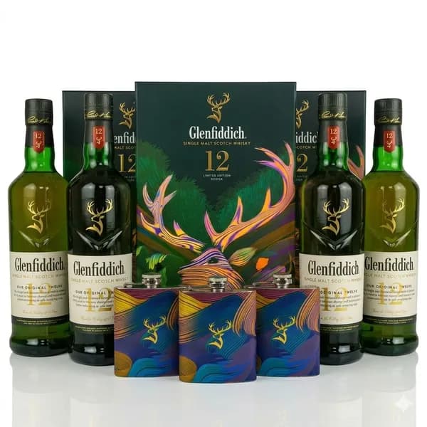 Glenfiddich 12 Year Old with Hip Flask (6 bottles)