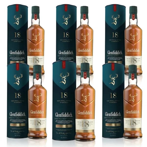 Glenfiddich 18 Year Old Single Malt Scotch Whisky (6 bottles)
