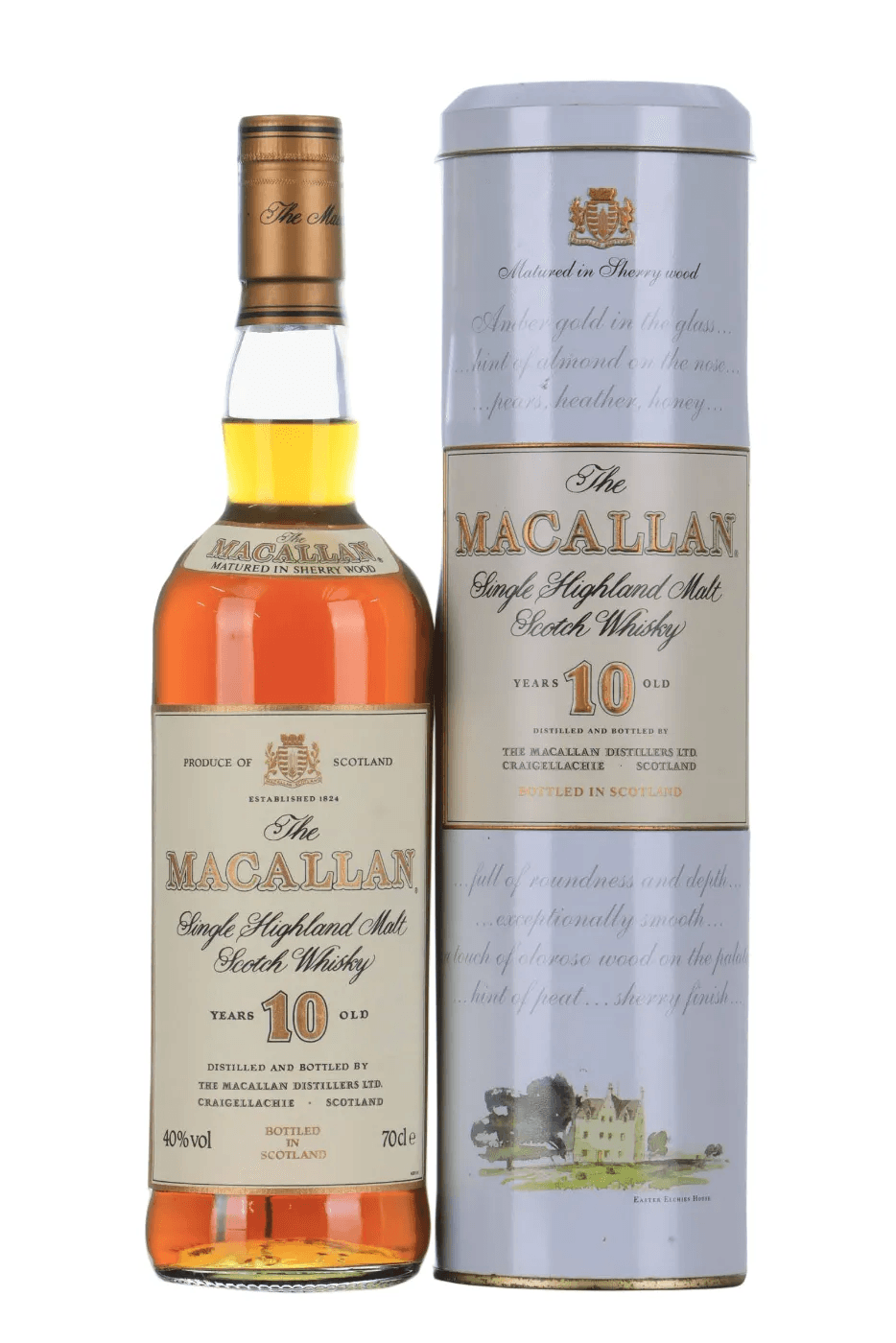 Macallan 10 Years Old, Sherry Wood, old bottling metal tin 1990s